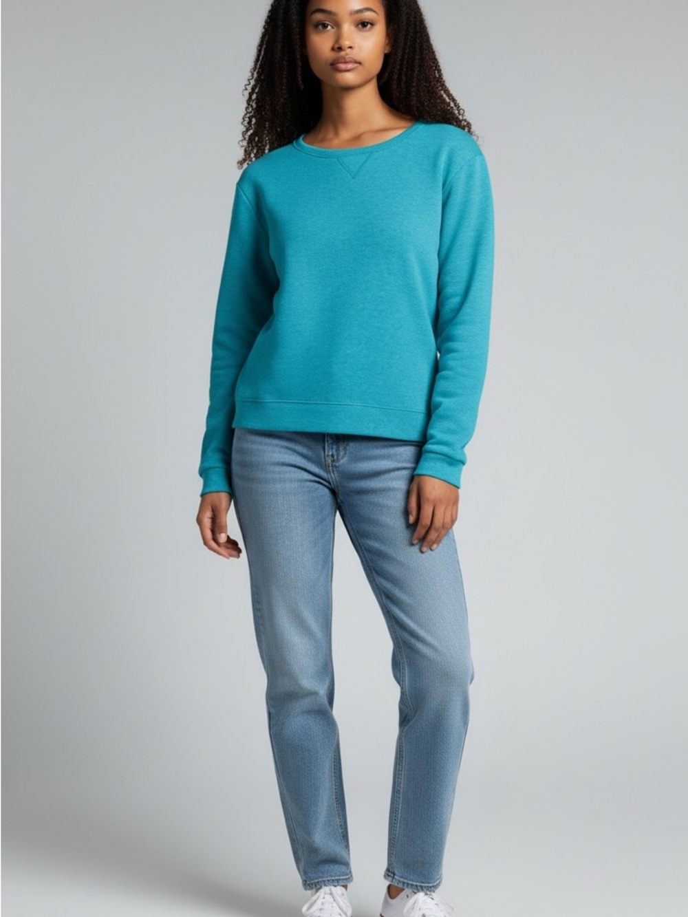 Hanes Women's Crewneck Sweatshirt, (Ecosmart Fleece) Blue Heather Size M